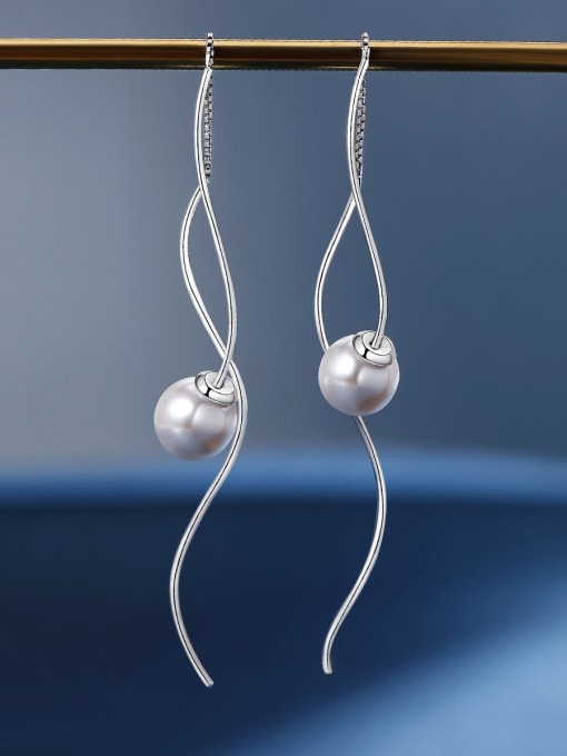 ARTINI 925 Sterling Silver Imitation Pearl White Minimalist Threader Earring 0