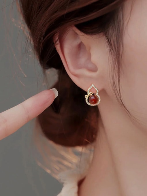 ARTINI Brass Natural Stone Gold Stone Number Minimalist Stud Earring 2