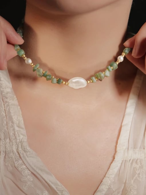 ARTINI Brass Freshwater Pearl White Artisan Beaded Necklace 3