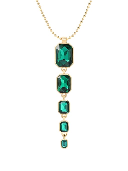 ARTINI Brass Synthetic Crystal Green Stone Water Drop Minimalist Cuban Necklace 3