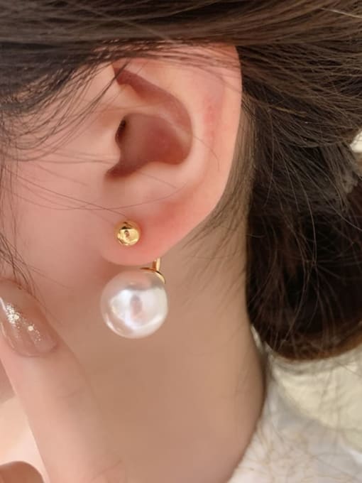 ARTINI Brass Imitation Pearl Pink Ball Minimalist Stud Earring 4