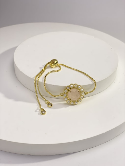 Powder crystal Bronze Natural Stone Multi Color Stone Flower Minimalist Handmade Beaded Bracelet