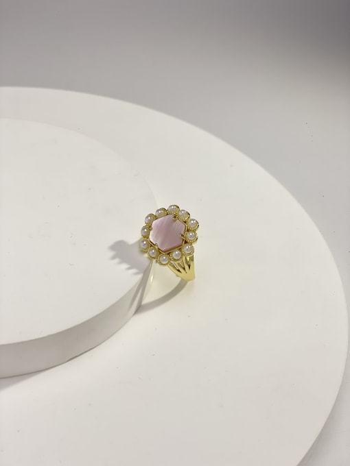 Pink Fritillaria Brass Stone Natural Stone Multi Color Geometric Dainty Band Ring
