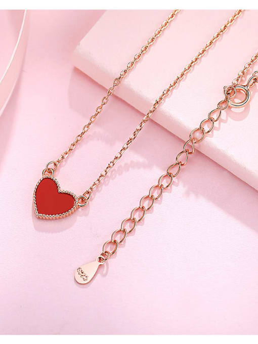 ARTINI 925 Sterling Silver Red Acrylic Heart Dainty Link Necklace 2