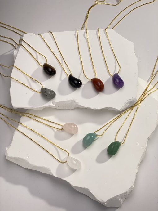 ARTINI Brass Natural Stone Multi Color Stone Water Drop Minimalist Locket Necklace 0