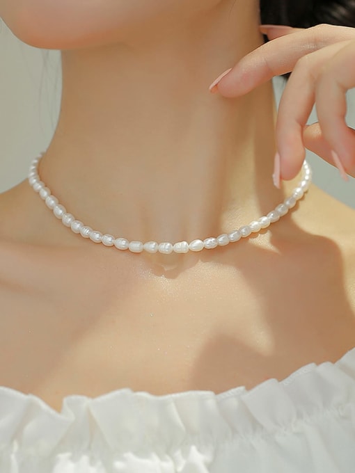 ARTINI Brass Freshwater Pearl White Minimalist Necklace 3