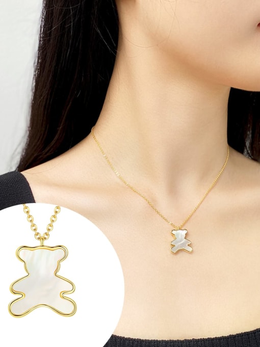 ARTINI Brass Shell Bear Minimalist Initials Necklace 2