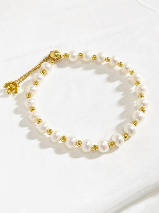 ARTINI Brass Freshwater Pearl White Flower Minimalist Handmade Beaded Bracelet 0