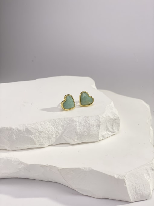 ARTINI Brass Natural Stone Multi Color Stone Heart Minimalist Stud Earring 3