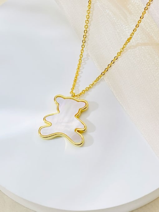 ARTINI Brass Shell Bear Minimalist Initials Necklace 1