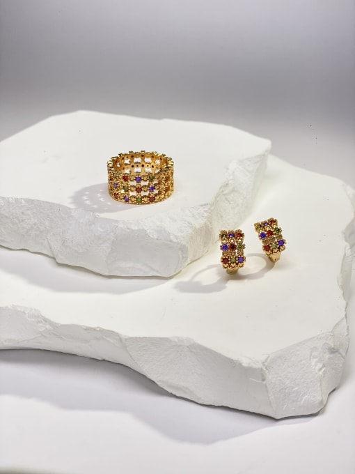 ARTINI Dainty Brass Cubic Zirconia Multi Color Stone Ring And Earring Set 0