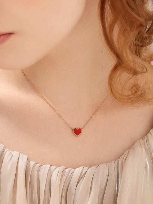 ARTINI Titanium Steel Red Acrylic Heart Minimalist Link Necklace 4