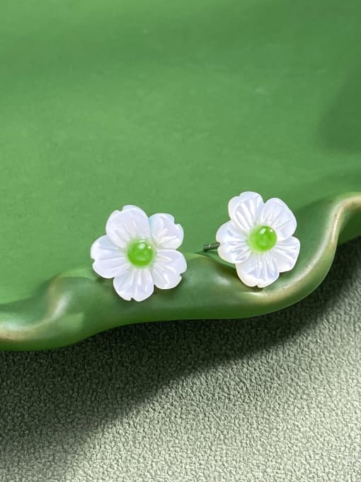 ARTINI 925 Sterling Silver Natural Stone Green Stone Flower Minimalist Stud Earring 1