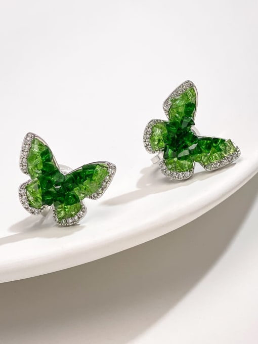 ARTINI Brass Synthetic Crystal Green Butterfly Dainty Cluster Earring 1