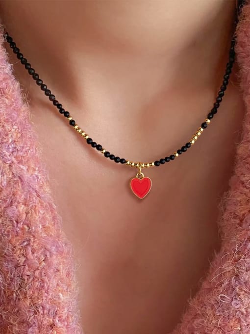 ARTINI 925 Sterling Silver Carnelian Red Heart Minimalist Beaded Necklace 3