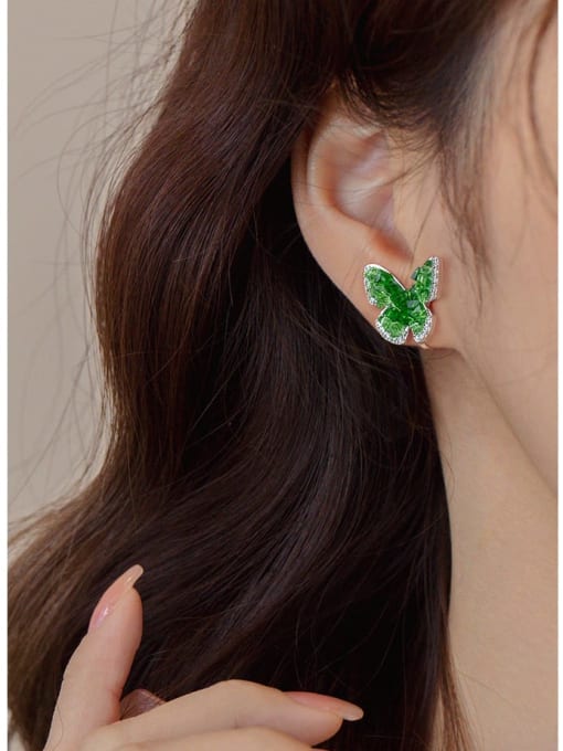 ARTINI Brass Synthetic Crystal Green Butterfly Dainty Cluster Earring 3