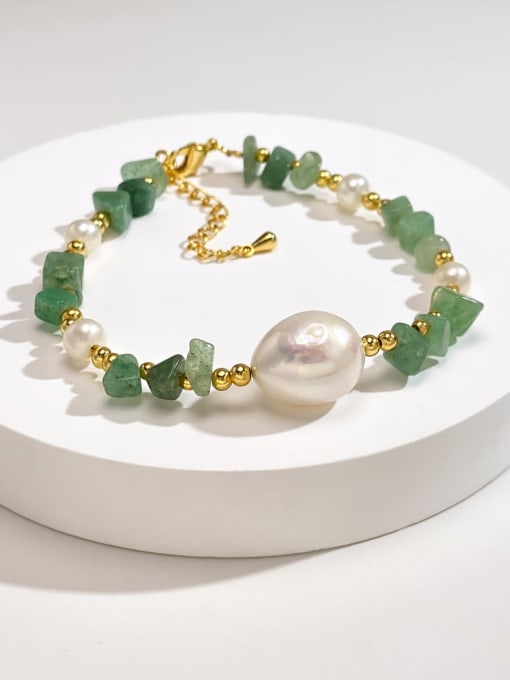 ARTINI Brass Freshwater Pearl Green Water Drop Artisan Handmade Beaded Bracelet 0