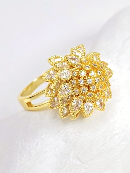 ARTINI Brass Stone Cubic Zirconia Yellow Flower Minimalist Band Ring 0