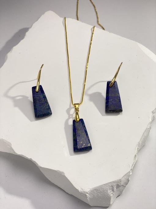 Blue Sandstone Set Minimalist Geometric Brass Natural Stone Multi Color Stone Earring and Necklace Set
