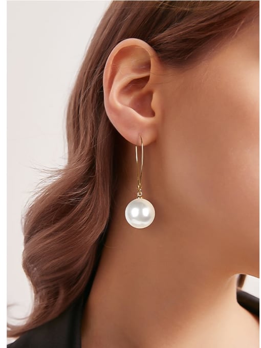 ARTINI Brass Imitation Pearl White Ball Minimalist Hook Earring 2