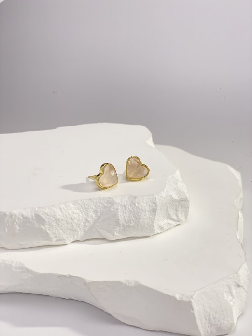 ARTINI Brass Natural Stone Multi Color Stone Heart Minimalist Stud Earring 2