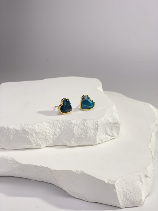 apatite Brass Natural Stone Multi Color Stone Heart Minimalist Stud Earring