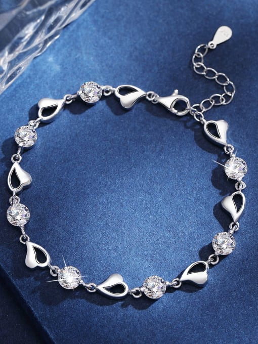 ARTINI 925 Sterling Silver Cubic Zirconia White Heart Minimalist Link Bracelet 0