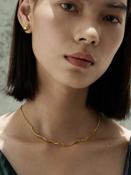 ARTINI Brass Gold Irregular Minimalist Choker Necklace 4