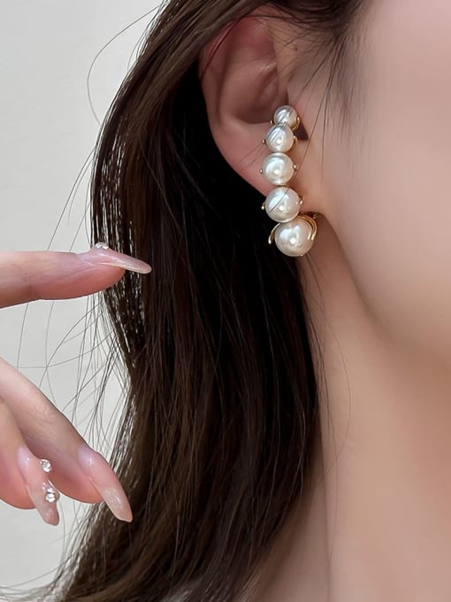 ARTINI Brass Imitation Pearl White Minimalist Huggie Earring 2