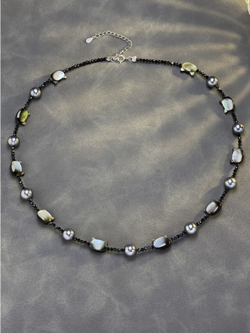 ARTINI 925 Sterling Silver Shell Black Animal Dainty Beaded Necklace 2