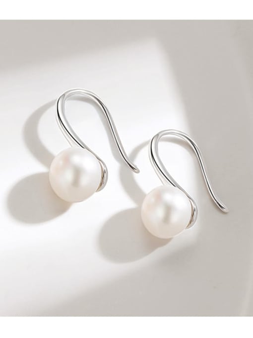 ARTINI 925 Sterling Silver Freshwater Pearl White Round Minimalist Hook Earring 2