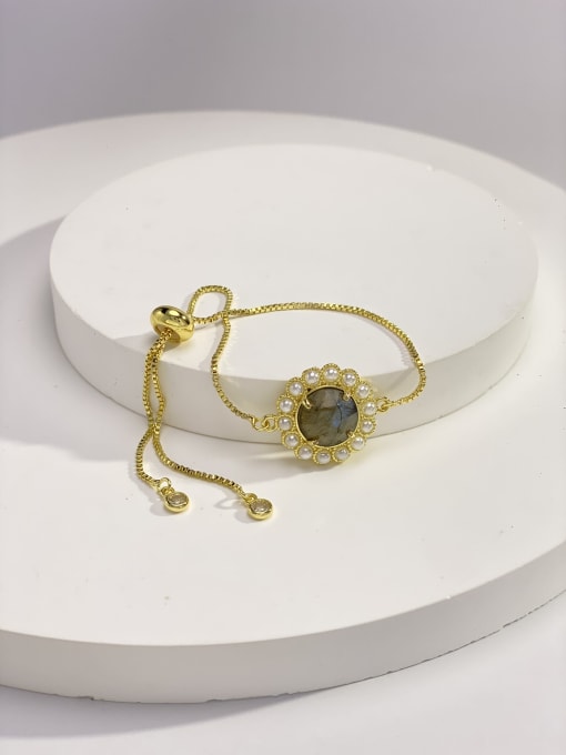 ShimmerStone Bronze Natural Stone Multi Color Stone Flower Minimalist Handmade Beaded Bracelet