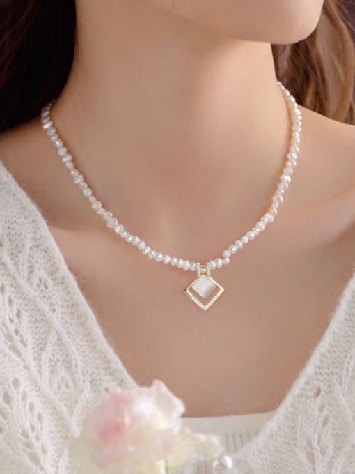 ARTINI Brass Freshwater Pearl White Geometric Minimalist Beaded Necklace 3