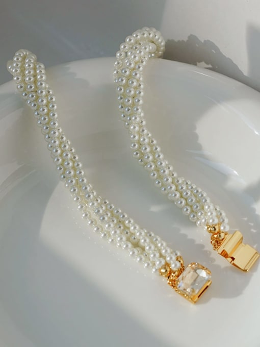 ARTINI Brass Synthetic Crystal White Glass beads Geometric Dainty Bib Necklace 2
