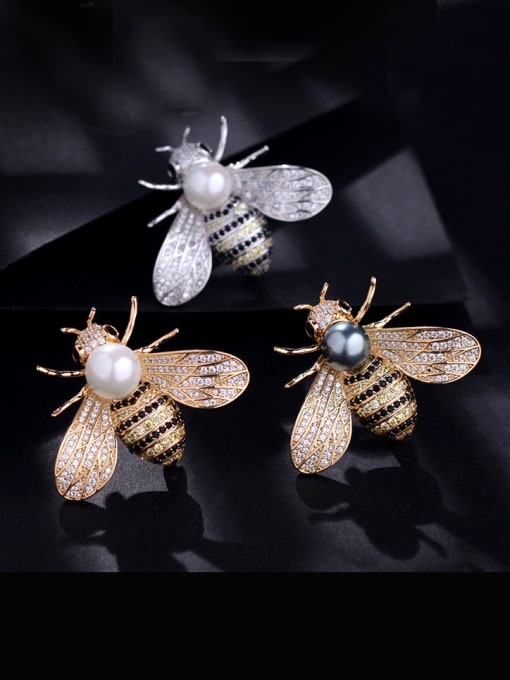KK Copper With  Cubic Zirconia Cute Insect honeybee Brooches 0