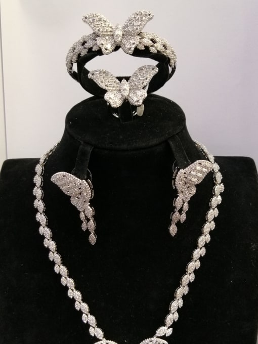 Tabora GODKI Luxury Women Wedding Dubai Copper With White Gold Plated Fashion Butterfly 4 Piece Jewelry Set 0