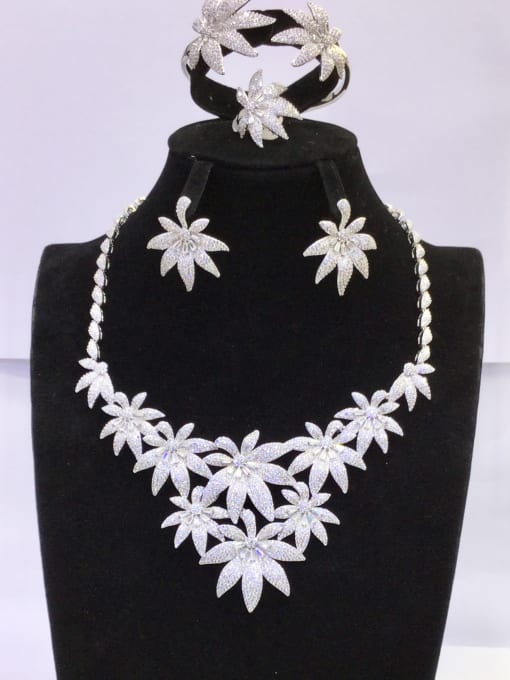 Tabora GODKI Luxury Women Wedding Dubai Copper With White Gold Plated Trendy Flower 4 Piece Jewelry Set