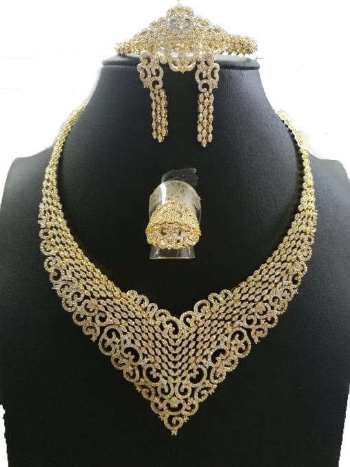 Tabora GODKI Luxury Women Wedding Dubai Copper With Gold Plated Classic Irregular 4 Piece Jewelry Set 0