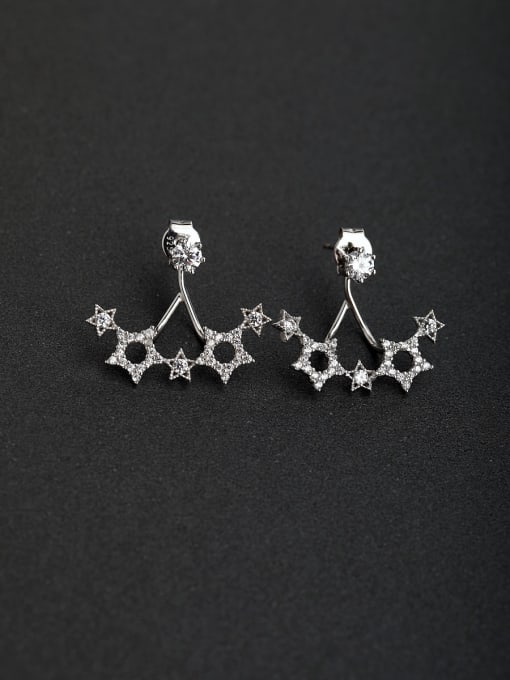 Lin Liang Elegant Micro inlay Zircon Star Pearl 925 silver Stud earrings 0
