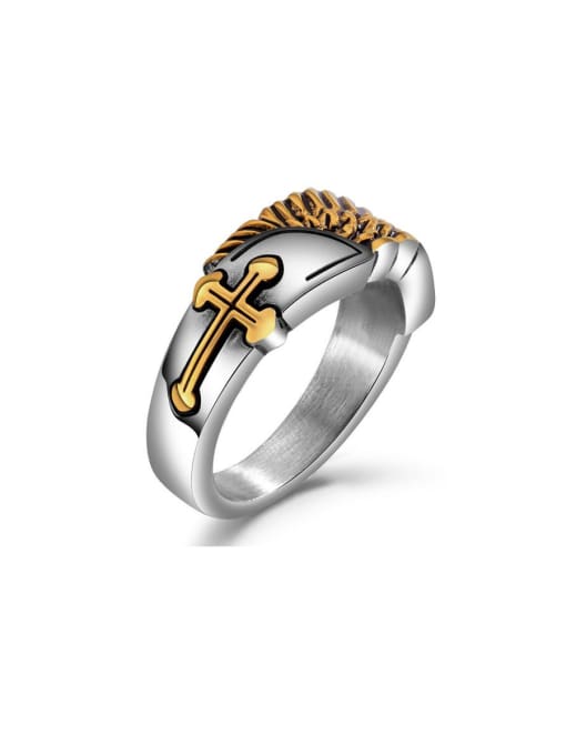 Open Sky Stainless Steel With White Gold Plated Rock Cross Men Rings
