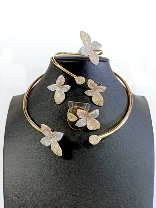 Tabora GODKI Luxury Women Wedding Dubai Copper With Gold Plated Trendy Leaf 4 Piece Jewelry Set 0