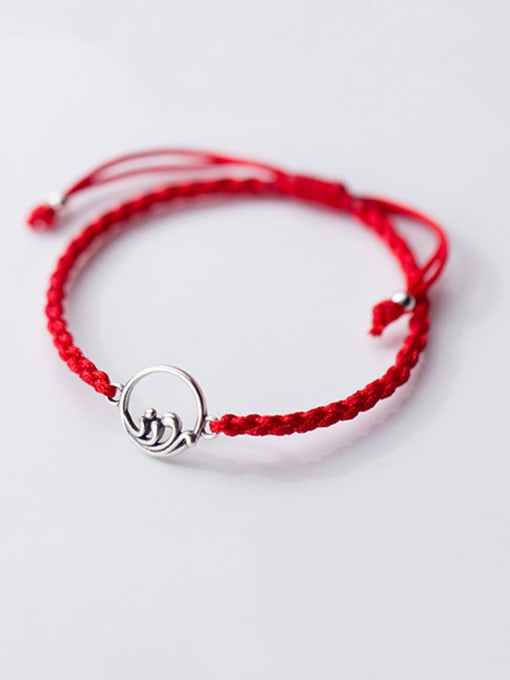 Red Rope 925 Sterling Silver With Platinum Plated Simplistic Round Braided rope Bracelets