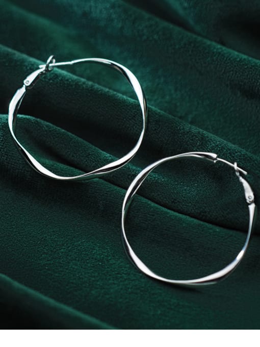 Silver 925 Sterling Silver  Fashion Wave Round Hoop Earrings
