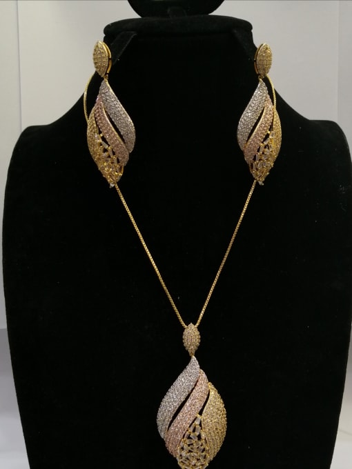 Tabora GODKI Luxury Women Wedding Dubai Copper With MIX Plated Fashion Leaf 2 Piece Jewelry Set 0