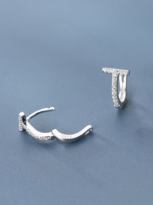 silver 925 Sterling Silver With  Cubic Zirconia Simplistic letter "D" Clip On Earrings