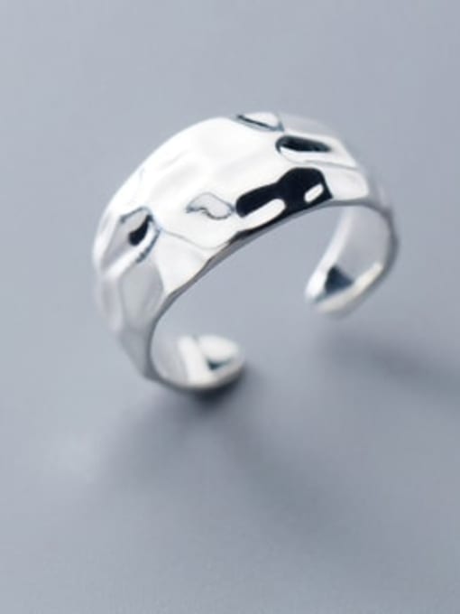 Rosh 925 Sterling Silver With Platinum Plated Simplistic Concave Surface  Free Size  Rings 0