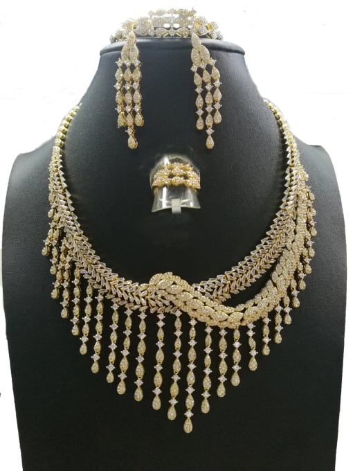 Tabora GODKI Luxury Women Wedding Dubai Copper With Gold Plated Fashion Fringe 4 Piece Jewelry Set 0