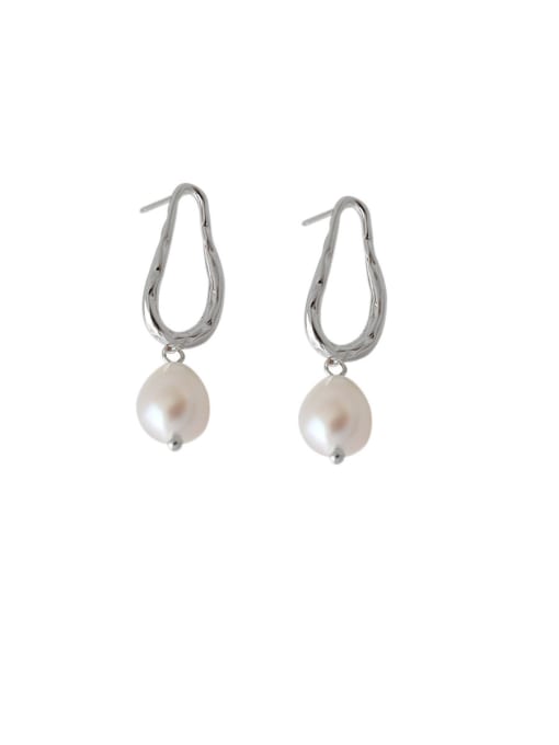 sliver 925 Sterling Silver With  Artificial Pearl Simplistic Irregular Drop Earrings