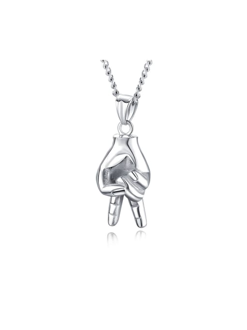 steel Pendant + Chain Stainless Steel With Platinum Plated Personality Irregular Gesture V Men's  Pendants