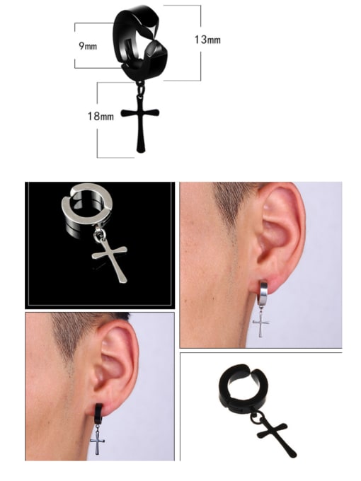 BSL Stainless Steel With Gun Plated Punk Cross animal Clip On Earrings 2